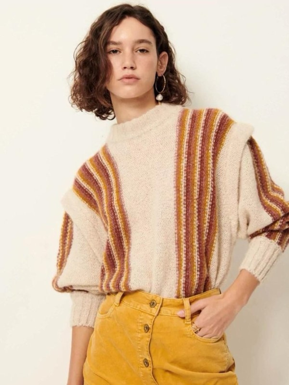 Sessun Turtleneck Sweater with Burgundy and Mustard Stripe Detail